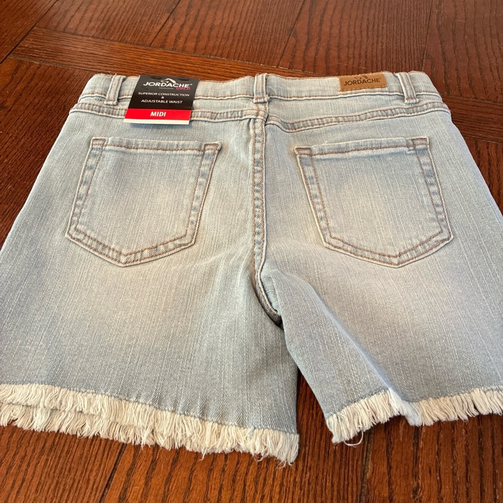 Jordache Girls 12 Jean Shorts adjustable waist distressed button front midi